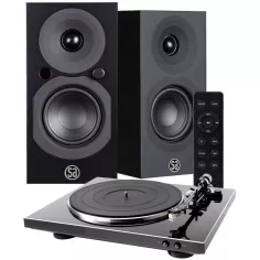 Paire d'enceintes bibliothèque  active System Audio Saxo 3 Active + Denon DP-300