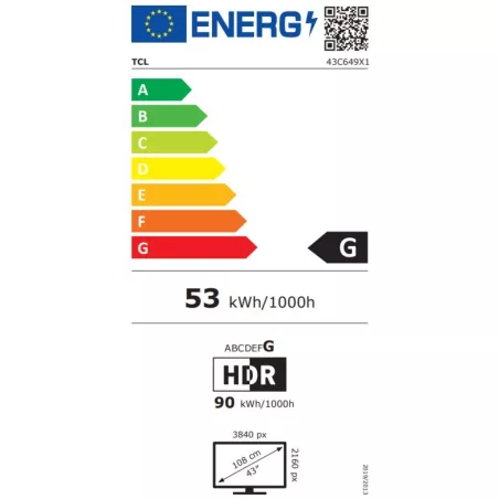 Téléviseur 4k HDR QLED TCL 43C649