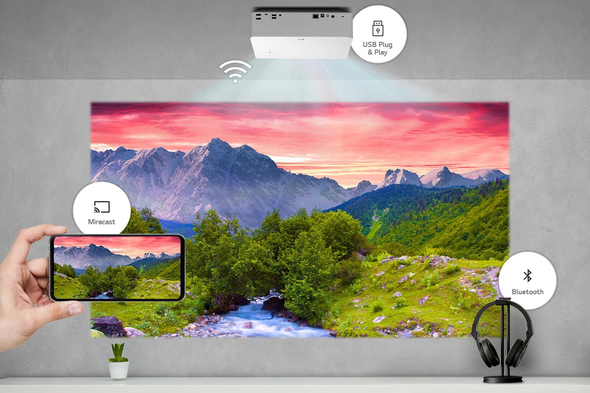 LG HU70 LS, connexion AirPlay + Miracast + Bluetooth