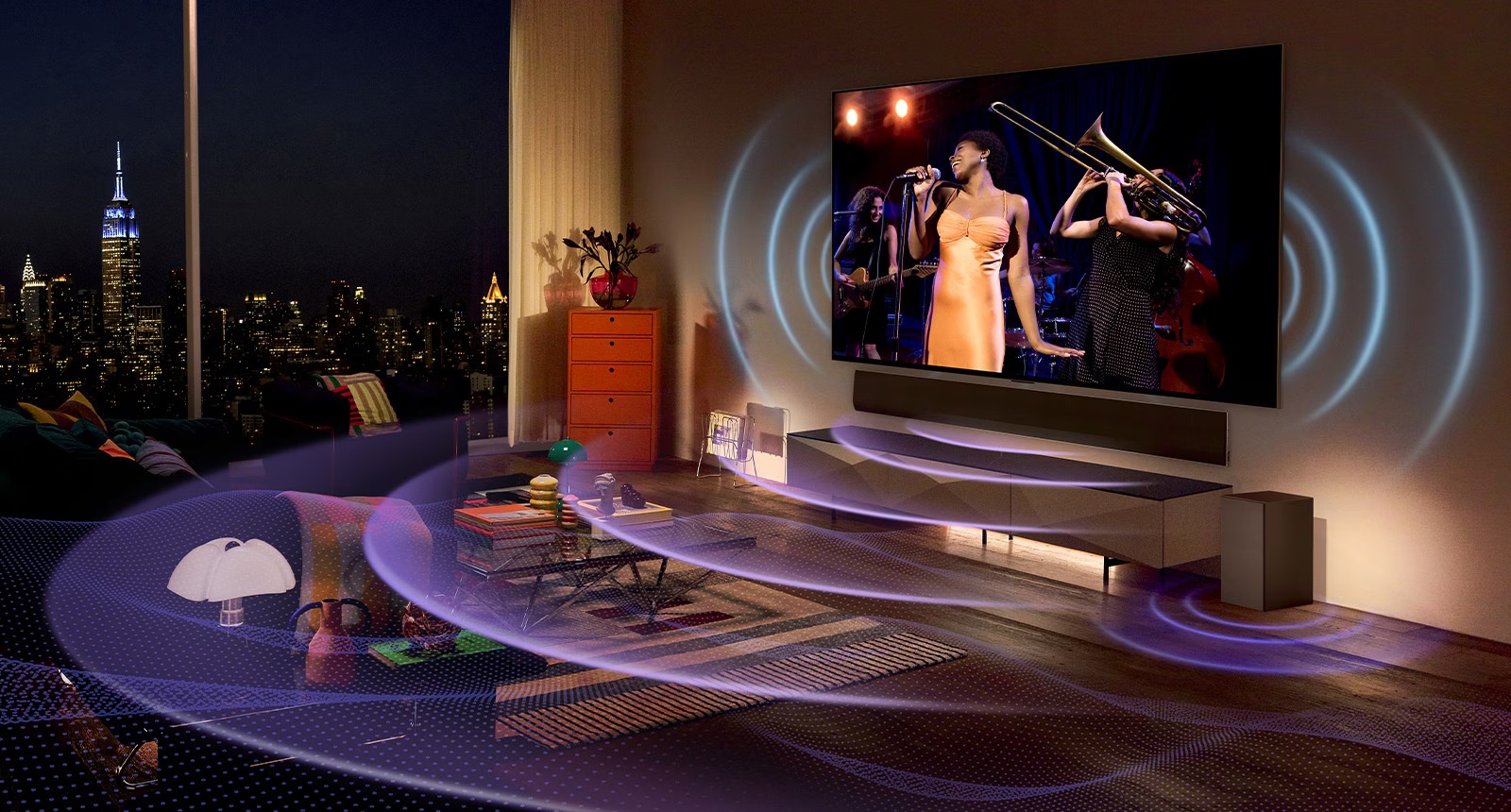 Les barres de son LG et le téléviseur OLED48C3 fusionnent afin de proposer un son tridimensionnel.