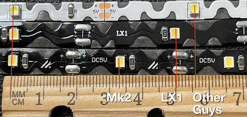Comparaison de densité entre les bandeaux LED Medialight et LX1