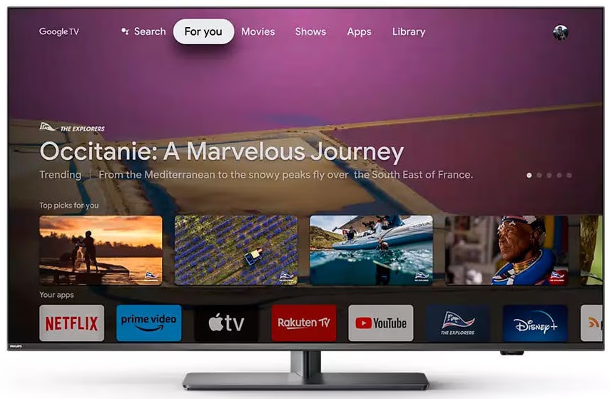 Philips 65PUS8808 utilise  Google TV.
