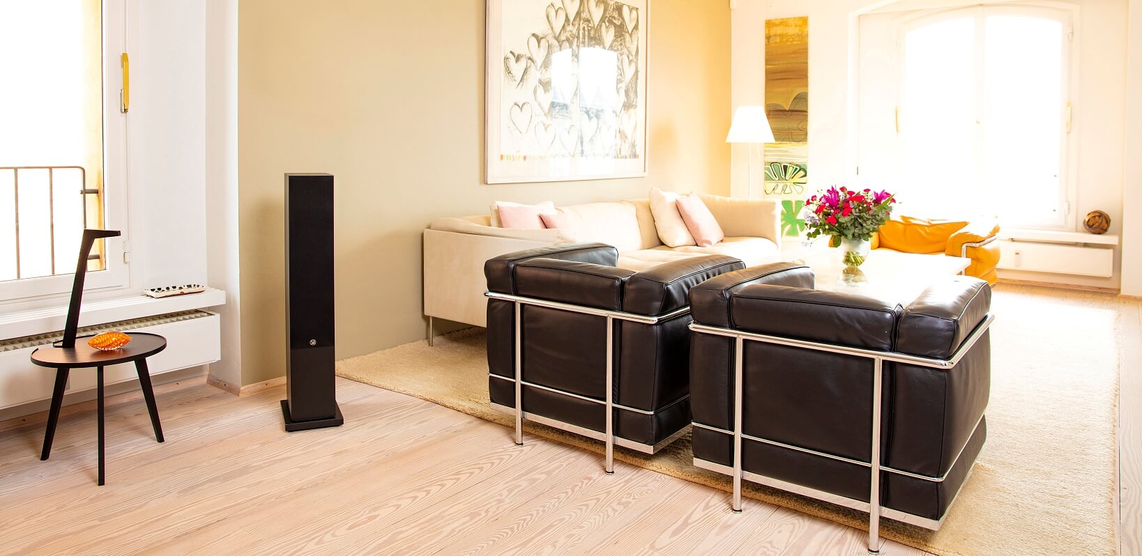 System Audio Saxo 60, enceintes prévues pour fonctionner près d'un mur.